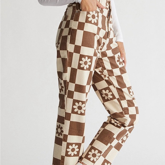 PacSun Eco Flower Checkerboard High Waisted Straight Leg Jeans EUC - Picture 3 of 5